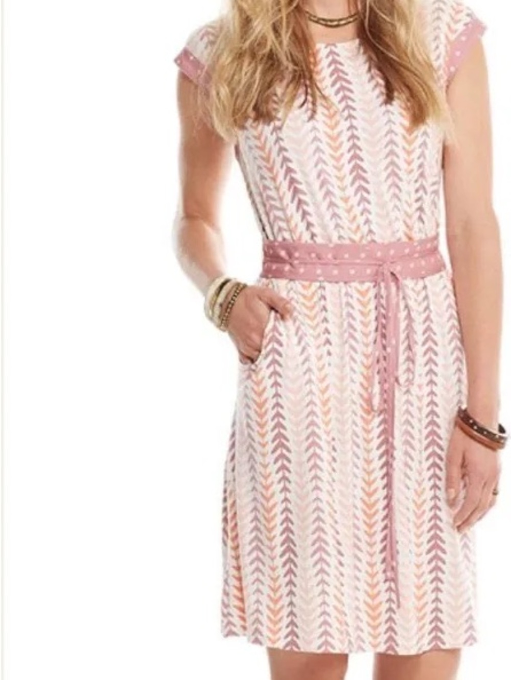 Matilda Jane Pink and Peach Chevron Belted Midi Dress